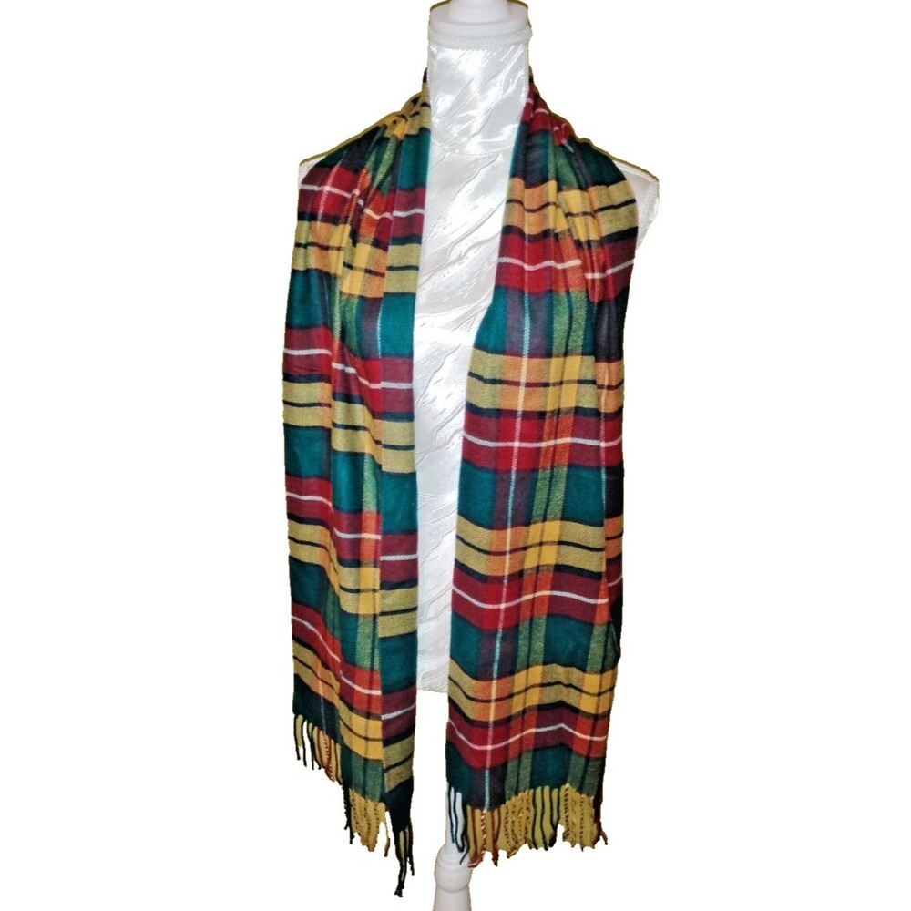 Cashmere Feel Tartan Plaid Blanket Scarf Acrylic Cozy Winter Holiday W-12 L-35
